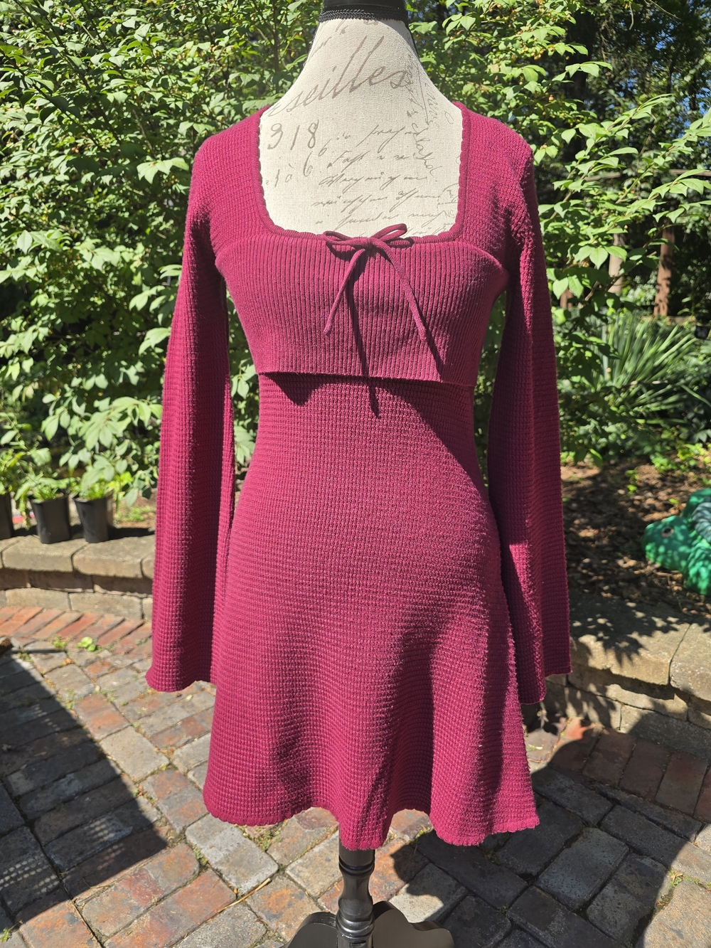Princess Polly Long-Sleeve Sandrya Knit Fit & Flare Mini Dress Maroon